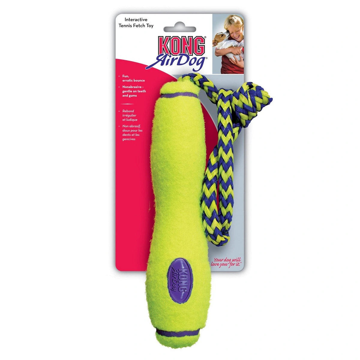 KONG Air Squeaker Stick med reb M - hundelegetøj til apport og vandleg